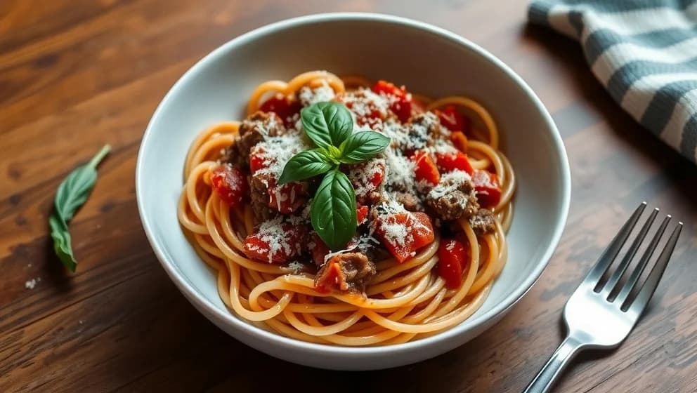Spagetti och köttfärssås som hela familjen njuter av